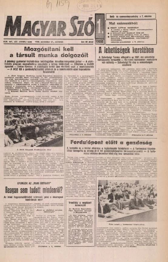 Magyar Szó, 43. évf. 1986. november 27. 327. sz. 1–16. oldal