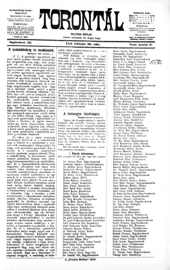 Torontál, 30. évf. 1901. december 20. 292. sz.