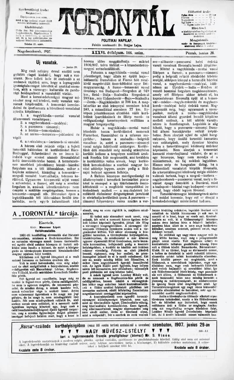 Torontál, 36. évf. 1907. június 28. 146. sz.