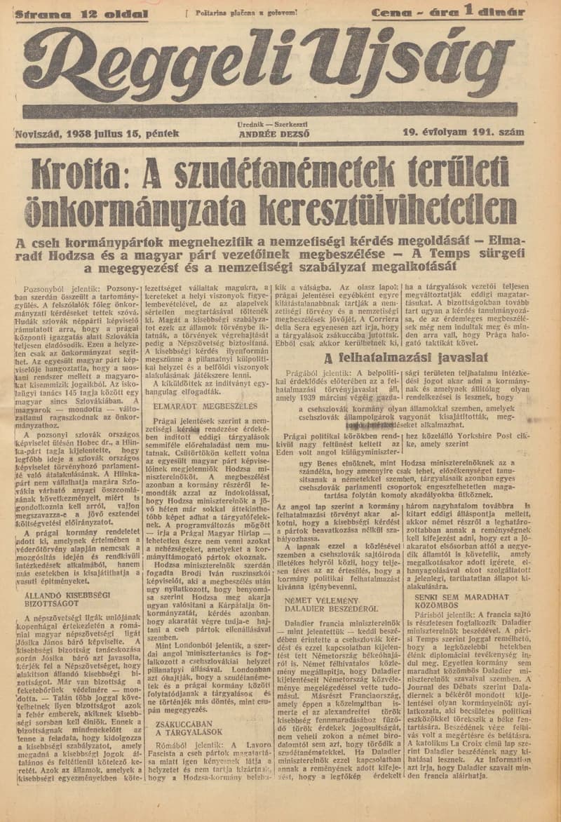 Reggeli Újság, 19. évf. 1938. július 15. 191. sz.