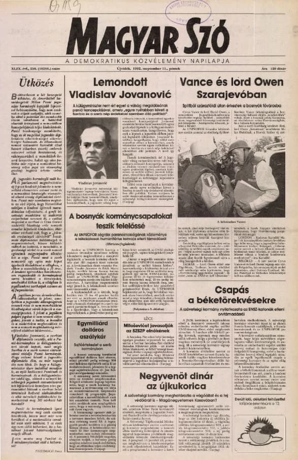 Magyar Szó, 49. évf. 1992. szeptember 11. 250. sz. 1–16. oldal