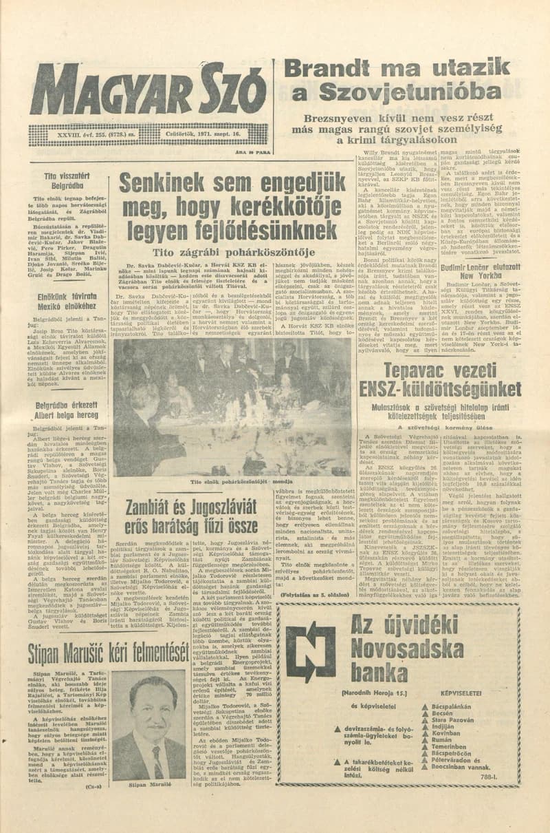 Magyar Szó, 28. évf. 1971. szeptember 16. 255. sz. 1–12. oldal