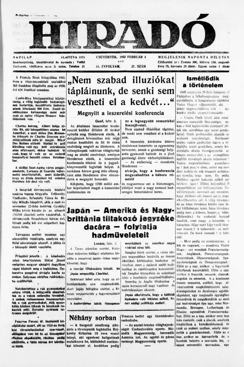 Híradó, 61. évf. 1932. február 4. 27. sz.