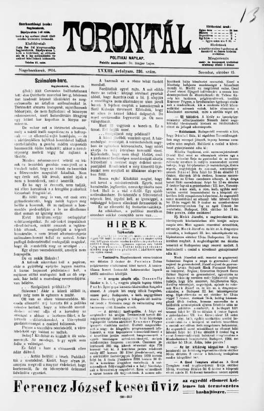 Torontál, 33. évf. 1904. október 15. 236. sz.