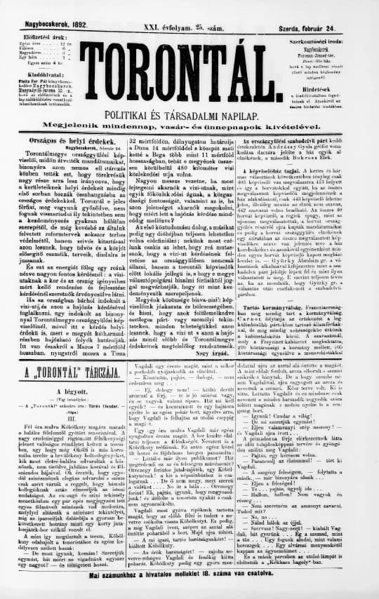 Torontál, 21. évf. 1892. február 24. 25. sz.