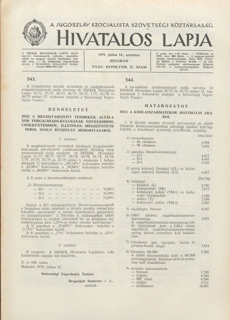 A Jugoszláv Szocialista Szövetségi Köztársaság Hivatalos Lapja, 35. évf. 1979. július 14. 33. sz. 1065–1068. oldal