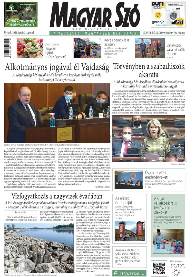 Magyar Szó, 78. évf. 2021. április 23. 92. sz. 1–16. oldal