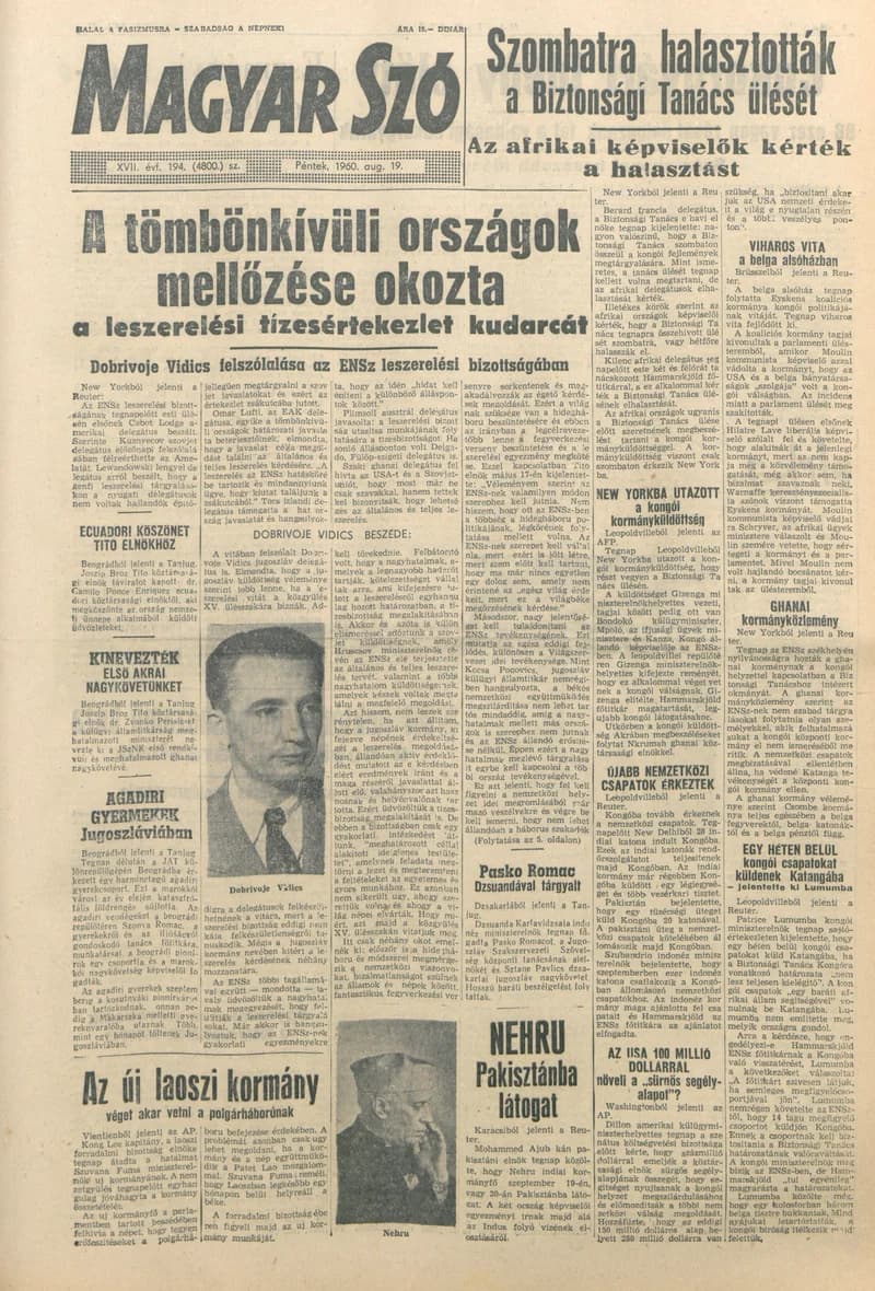 Magyar Szó, 17. évf. 1960. augusztus 19. 194. sz. 1–22. oldal