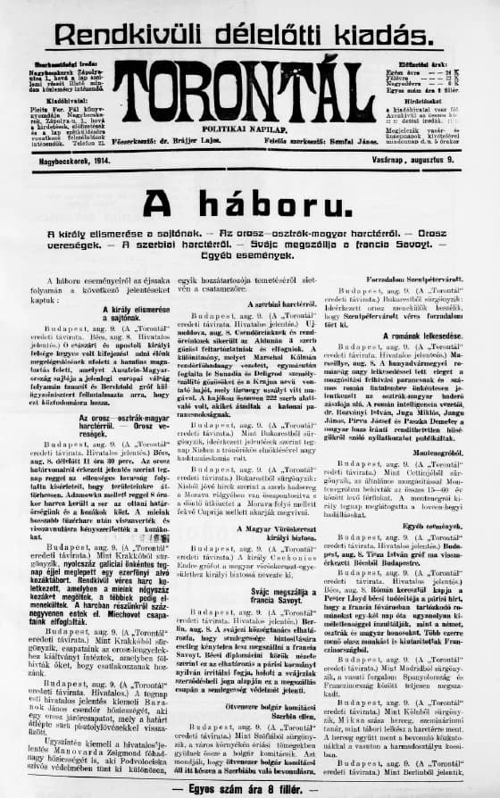 Torontál, 43. évf. 1914. augusztus 9. 179. sz.