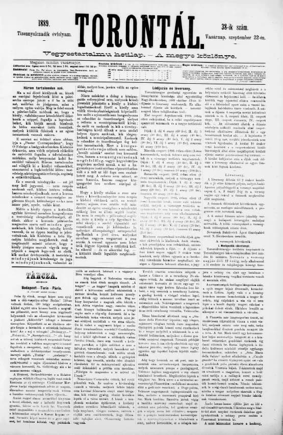 Torontál, 18. évf. 1889. szeptember 22. 38. sz.