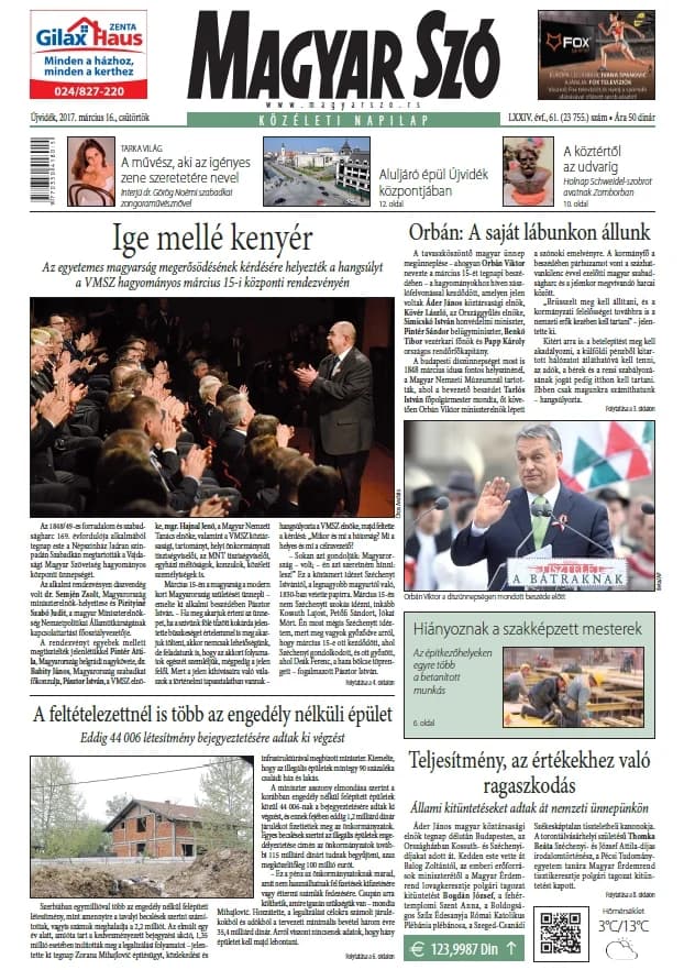 Magyar Szó, 74. évf. 2017. március 16. 61. sz. 1–20. oldal