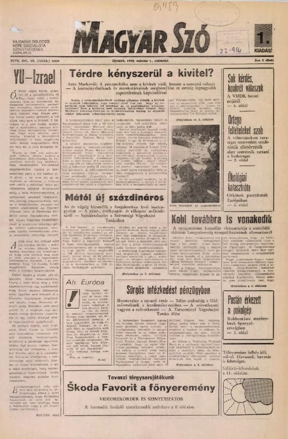 Magyar Szó, 47. évf. 1990. március 1. 58. sz. 1–16. oldal