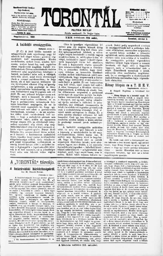 Torontál, 29. évf. 1900. október 6. 229. sz.