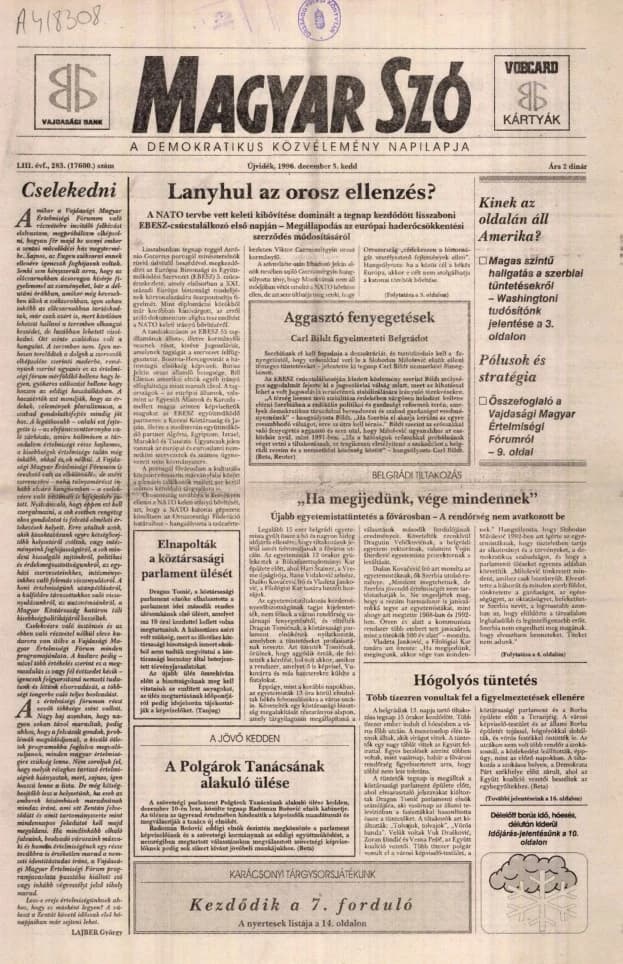 Magyar Szó, 53. évf. 1996. december 3. 283. sz. 1–16. oldal