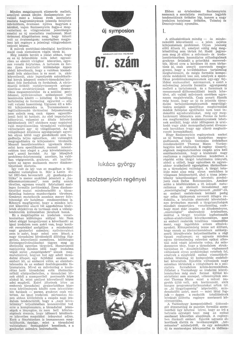 Új Symposion, 6. évf. 1970. november 20. 67. sz. 1–28. oldal
