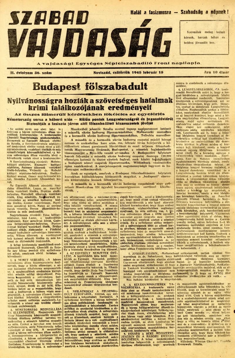 Szabad Vajdaság, 2. évf. 1945. február 15. 36. sz.
