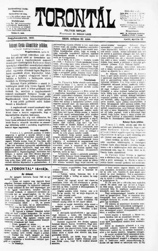 Torontál, 39. évf. 1910. április 12. 82. sz.