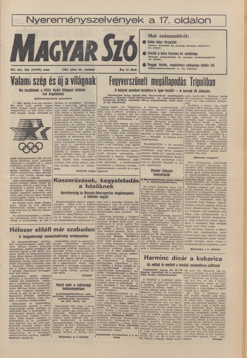Magyar Szó, 41. évf. 1984. július 28. 206. sz. 1–20. oldal