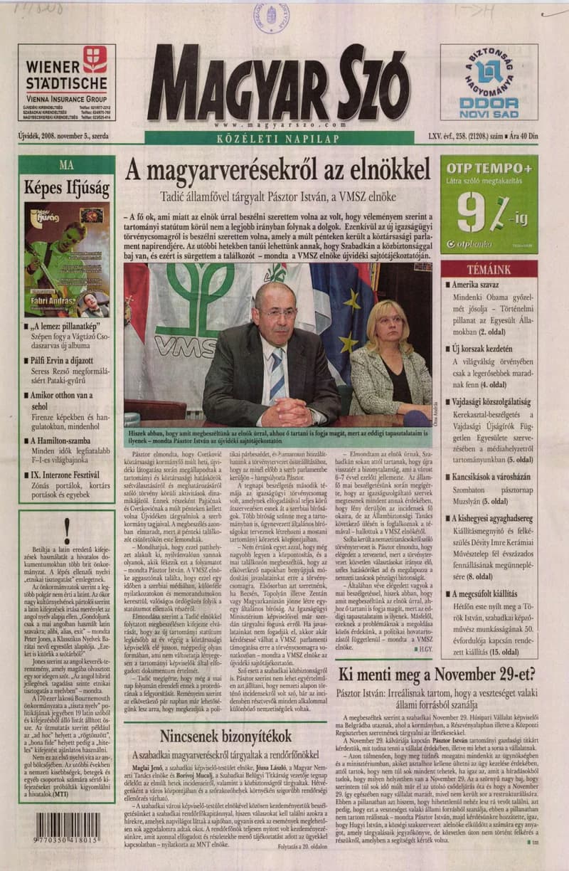 Magyar Szó, 65. évf. 2008. november 5. 258. sz. 1–20. oldal
