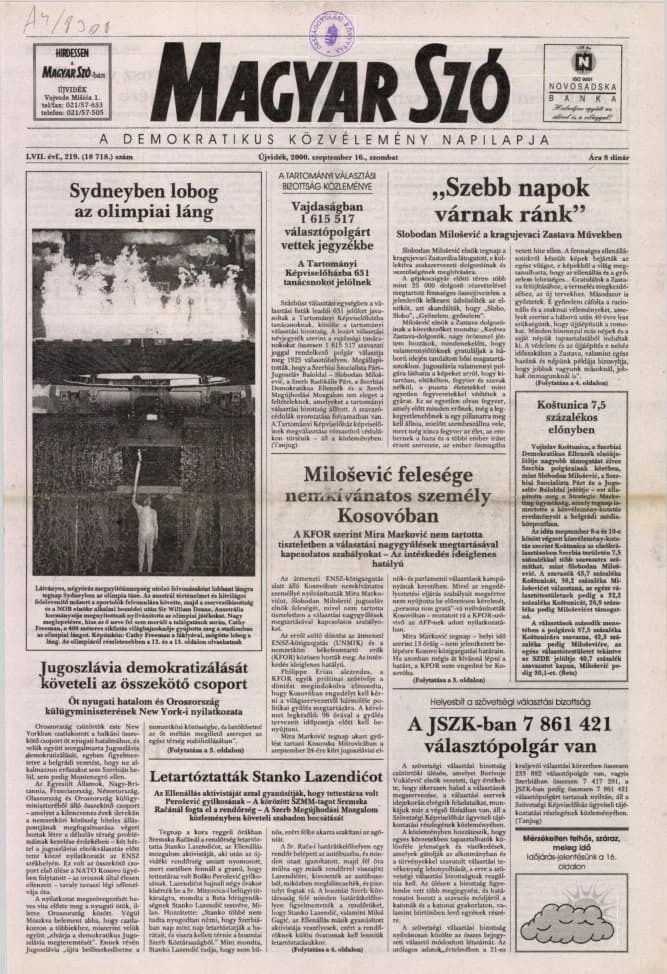 Magyar Szó, 57. évf. 2000. szeptember 16. 219. sz. 1–16. oldal