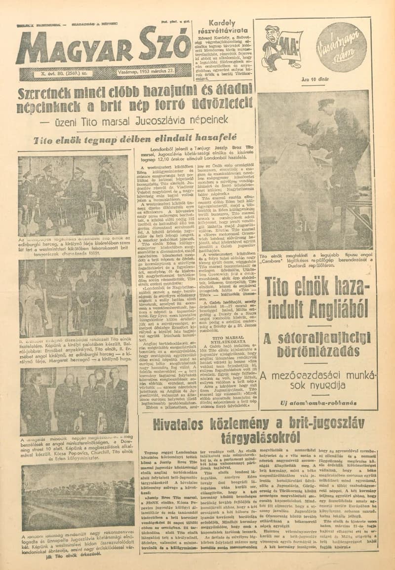 Magyar Szó, 10. évf. 1953. március 22. 80. sz. 1–14. oldal