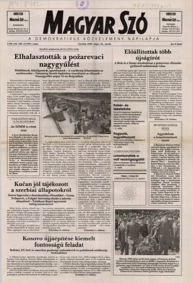 Magyar Szó, 57. évf. 2000. május 10. 108. sz. 1–16. oldal