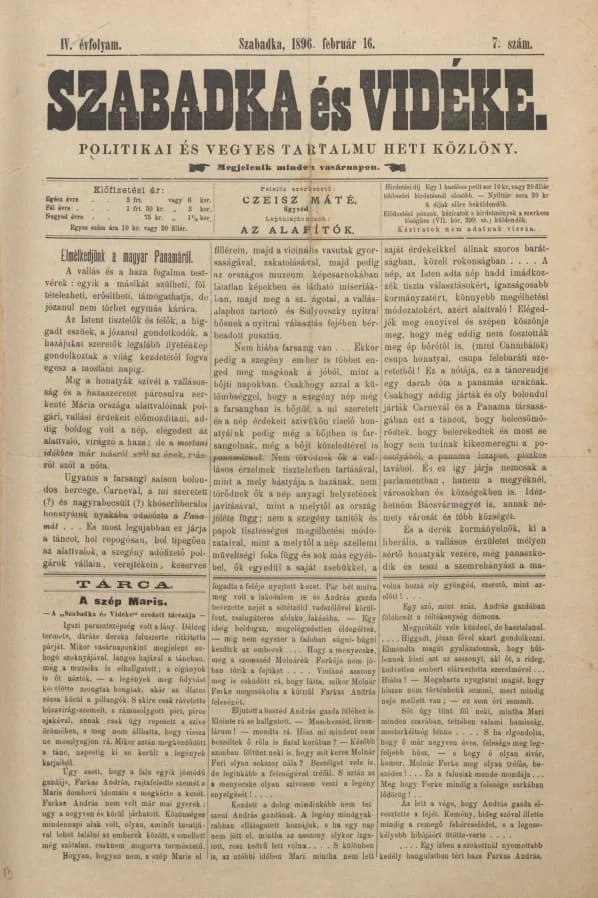 Szabadka és vidéke II, 4. évf. 1896. február 16. 7. sz.