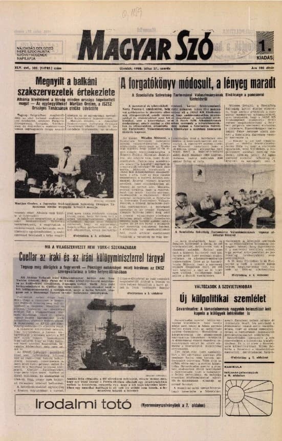 Magyar Szó, 45. évf. 1988. július 27. 205. sz. 1–16. oldal