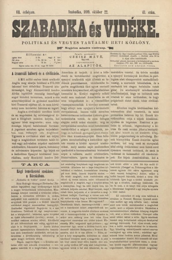 Szabadka és vidéke II, 7. évf. 1899. október 22. 43. sz.