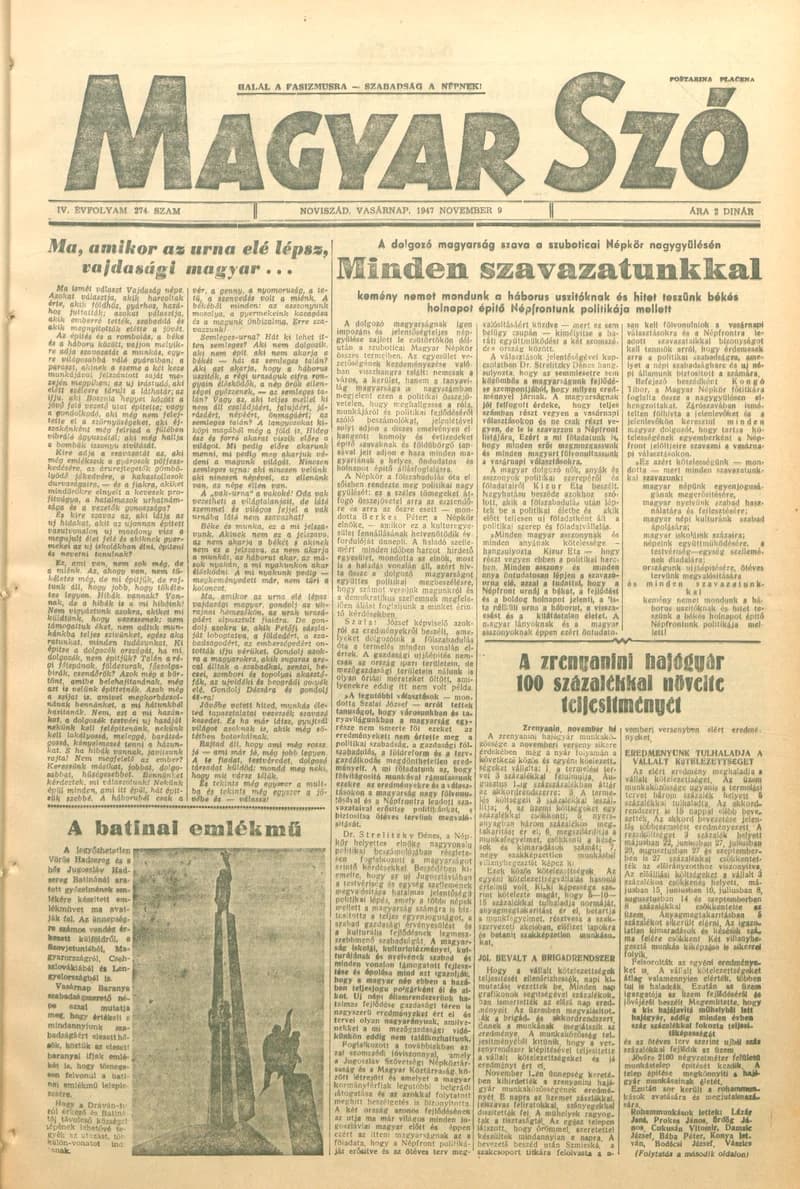Magyar Szó, 4. évf. 1947. november 9. 274. sz. 1–8. oldal
