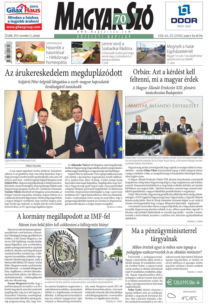 Magyar Szó, 71. évf. 2014. november 21. 272. sz. 1–16. oldal