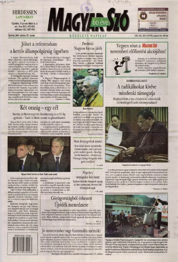 Magyar Szó, 61. évf. 2004. október 27. 253. sz. 1–20. oldal