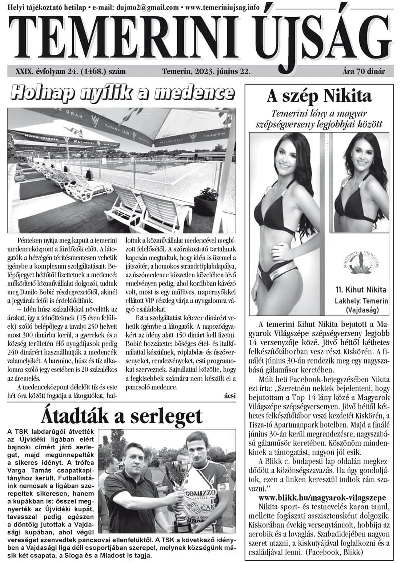 Temerini Újság, 29. évf. 2023. június 22. 24. sz.