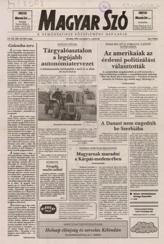 Magyar Szó, 55. évf. 1998. november 5. 264. sz. 1–16. oldal