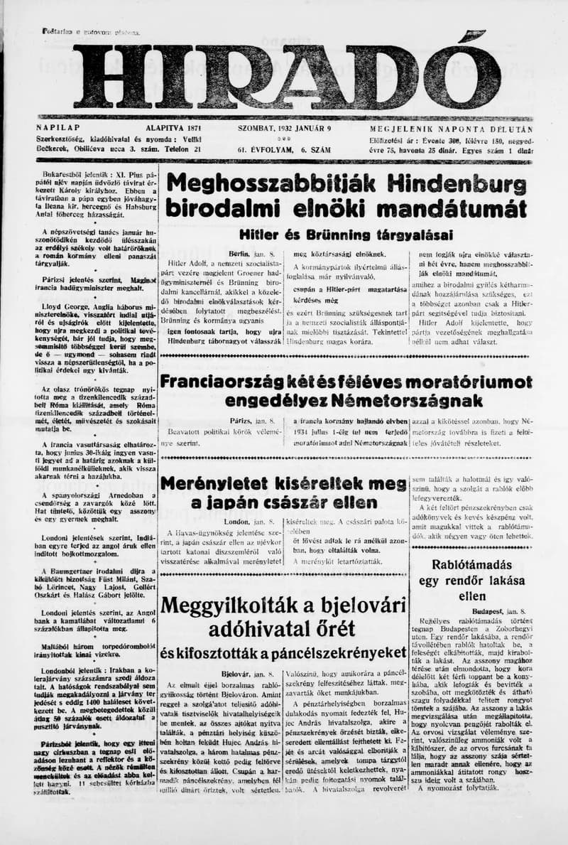 Híradó, 61. évf. 1932. január 9. 6. sz.