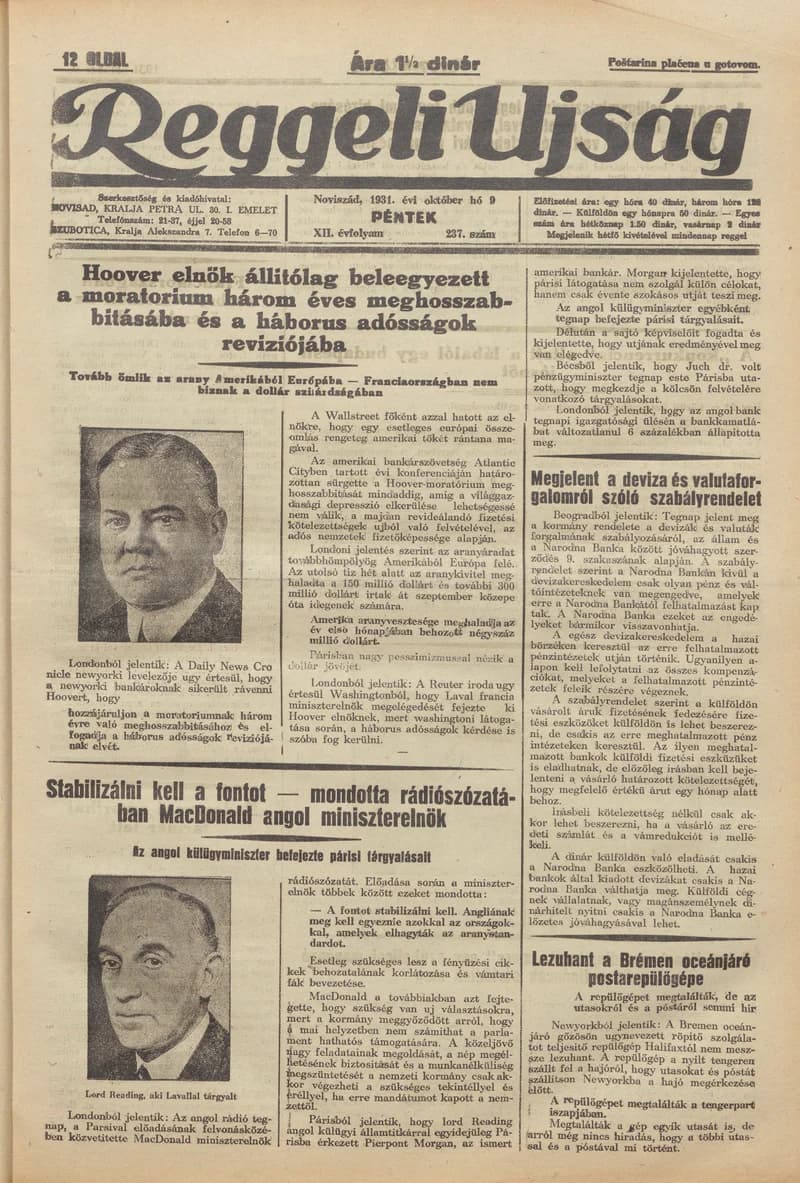 Reggeli Újság, 12. évf. 1931. október 9. 237. sz.