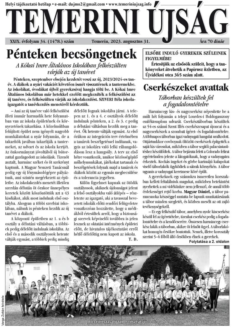 Temerini Újság, 29. évf. 2023. augusztus 31. 34. sz.