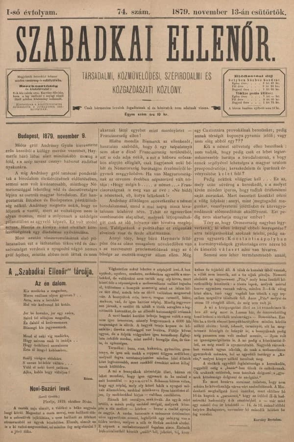 Szabadkai Ellenőr, 1. évf. 1879. november 13. 74. sz.