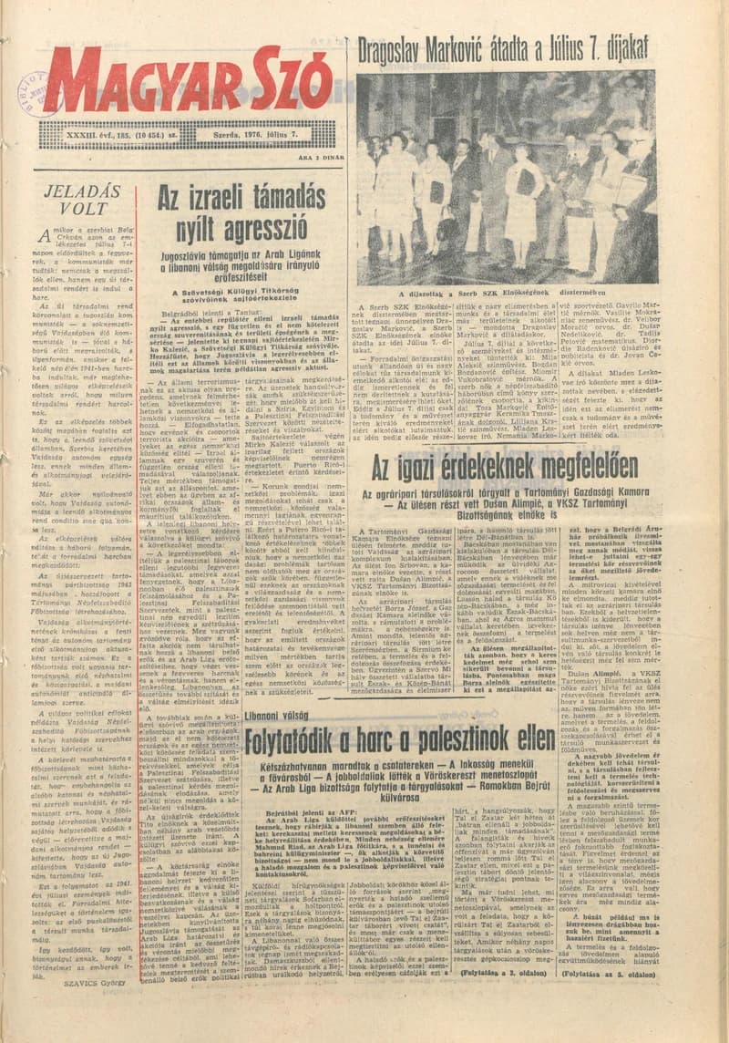 Magyar Szó, 33. évf. 1976. július 7. 185. sz. 1–20. oldal