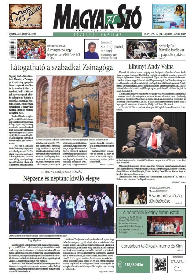 Magyar Szó, 76. évf. 2019. január 21. 15. sz. 1–20. oldal