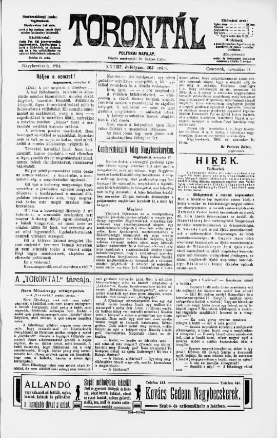 Torontál, 33. évf. 1904. november 17. 263. sz.