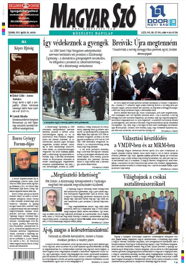 Magyar Szó, 69. évf. 2012. április 18. 88. sz. 1–20. oldal