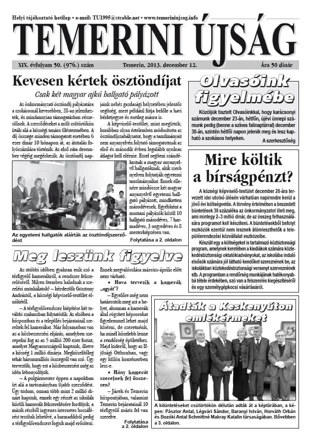 Temerini Újság, 19. évf. 2013. december 12. 50. sz.
