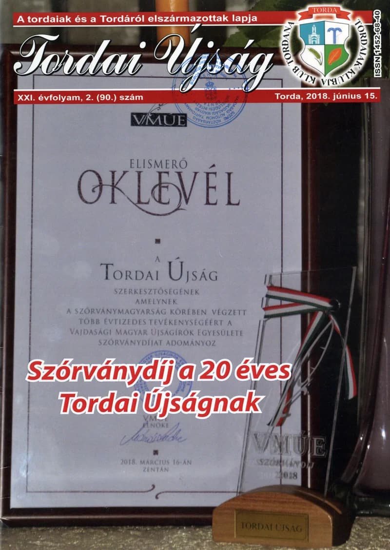 Tordai Újság, 21. évf. 2018. június 15. 2. sz. 1–28. oldal
