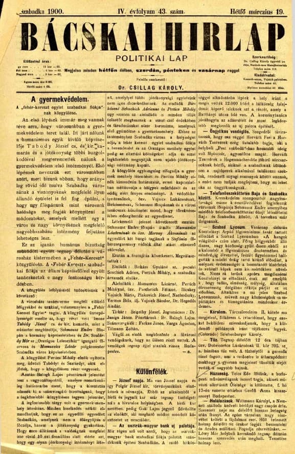 Bácskai Hirlap, 4. évf. 1900. március 19. 43. sz.