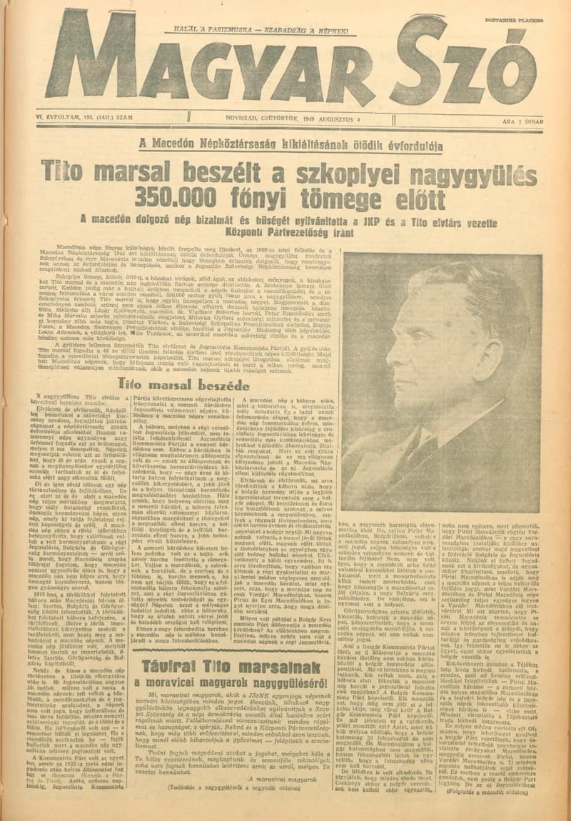 Magyar Szó, 6. évf. 1949. augusztus 4. 183. sz. 1–4. oldal