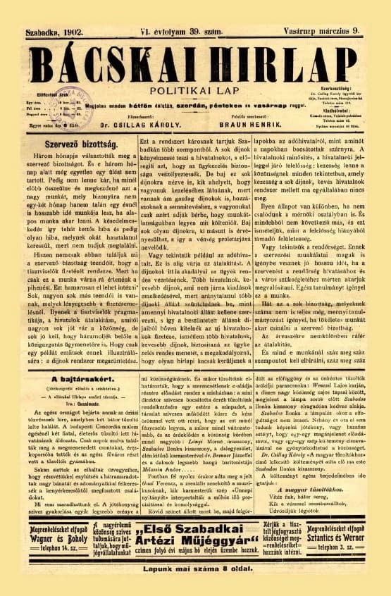 Bácskai Hirlap, 6. évf. 1902. március 9. 39. sz.