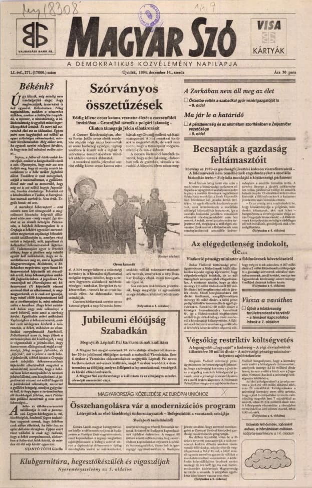 Magyar Szó, 51. évf. 1994. december 14. 271. sz. 1–16. oldal