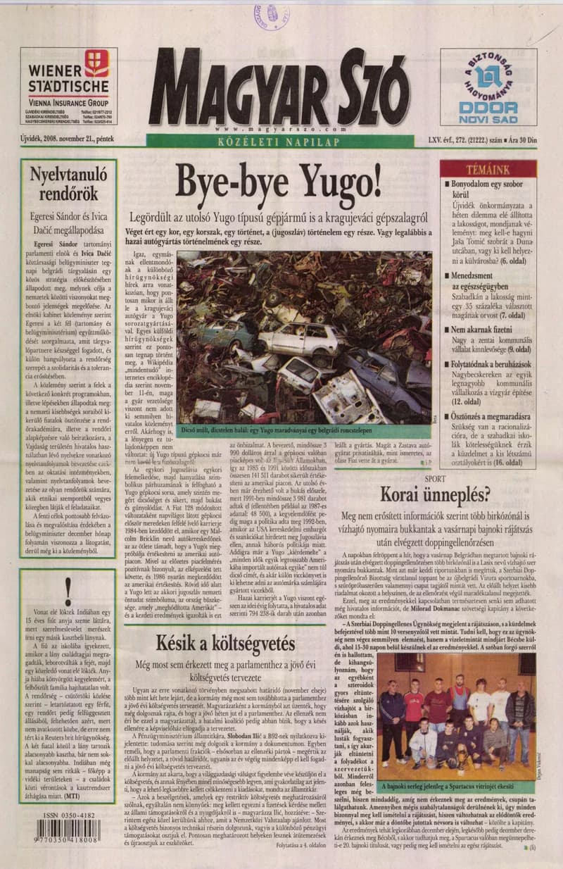 Magyar Szó, 65. évf. 2008. november 21. 272. sz. 1–20. oldal