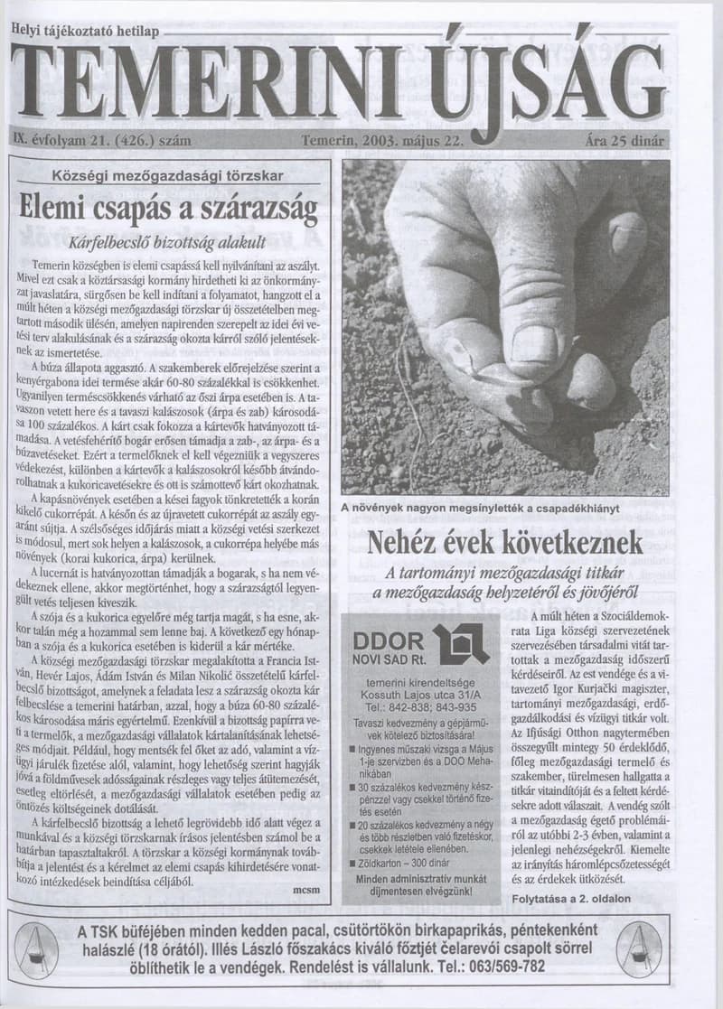 Temerini Újság, 9. évf. 2003. május 22. 21. sz.